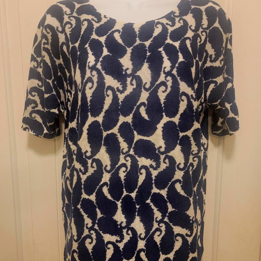 TALBOTS Blue and Cream Paisley Lightweight Sweater
